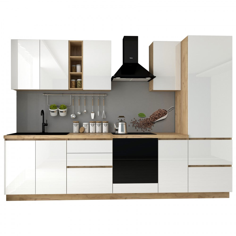 Bucatarie Chelsea 3m, 300x60x215 cm, stejar k003/alb