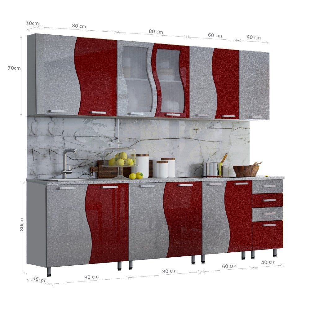 BUCATARIE CIP S MDF ROSU METALIZAT 2,6M