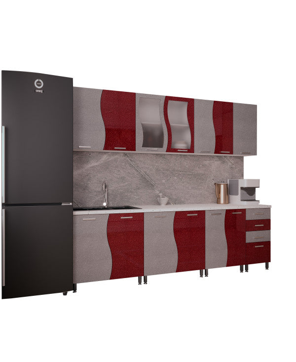 BUCATARIE CIP S MDF ROSU METALIZAT 2,6M