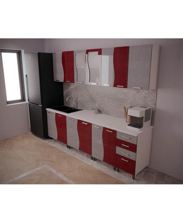 BUCATARIE CIP S MDF ROSU METALIZAT 2,6M