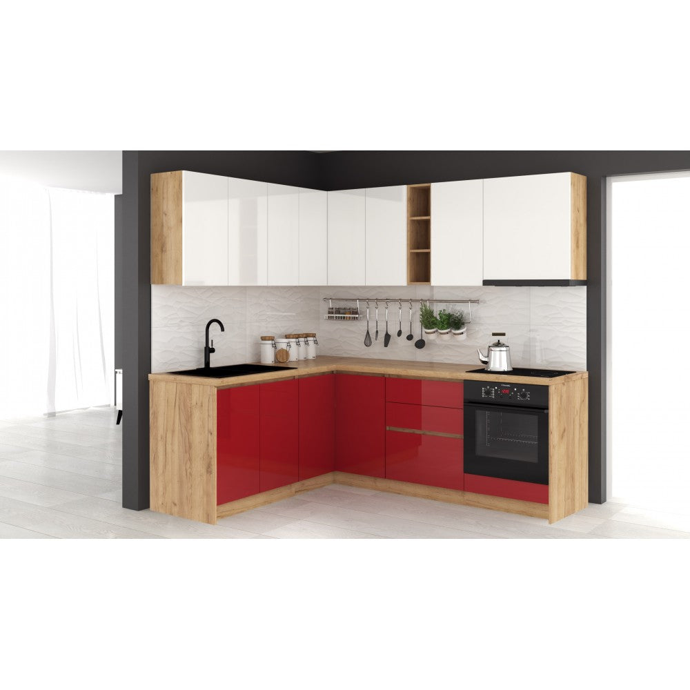 Bucatarie colt Chelsea V1, Alb+Rosu