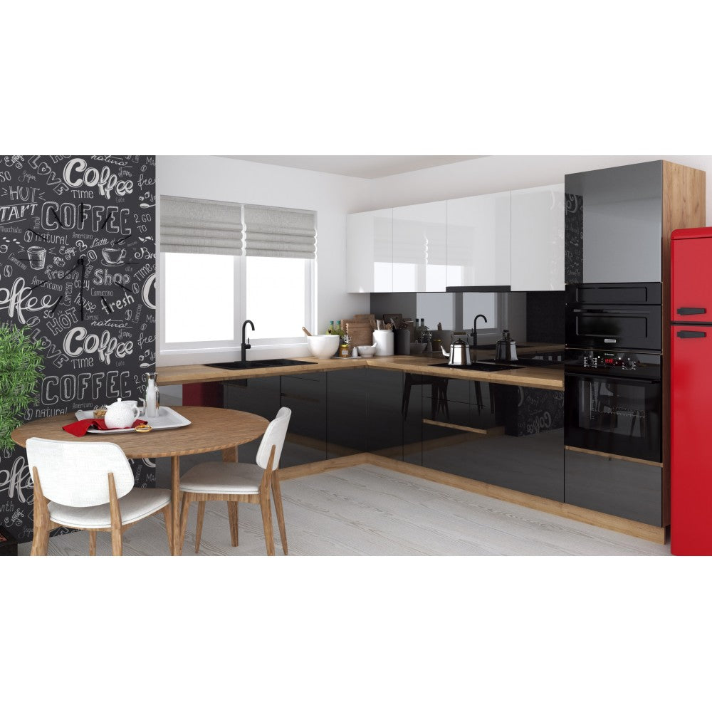 Bucatarie colt Chelsea V2, 221/300x60x200 cm, Alb/Antracit /Stejar K003