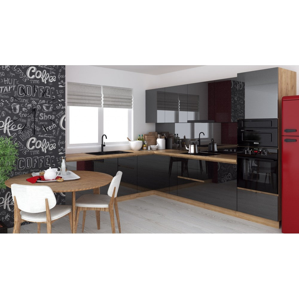 Bucatarie colt Chelsea V2, 221/300x60x200 cm, Gri antracit /Stejar K003