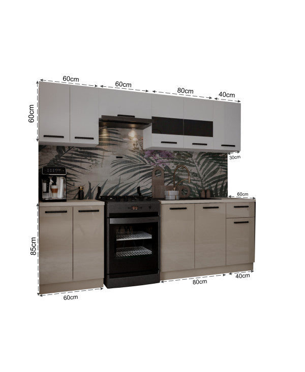 Bucatarie Daria, 240x60x200cm, Alb+Cappuccino