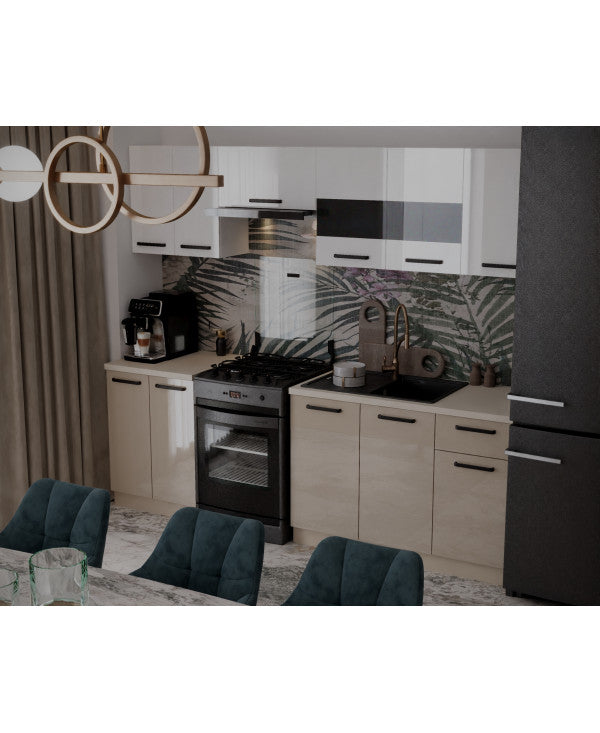 Bucatarie Daria, 240x60x200cm, Alb+Cappuccino