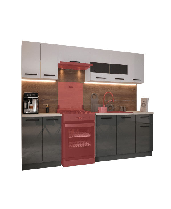 Bucatarie Daria, 240x60x200cm, Alb+Antracit