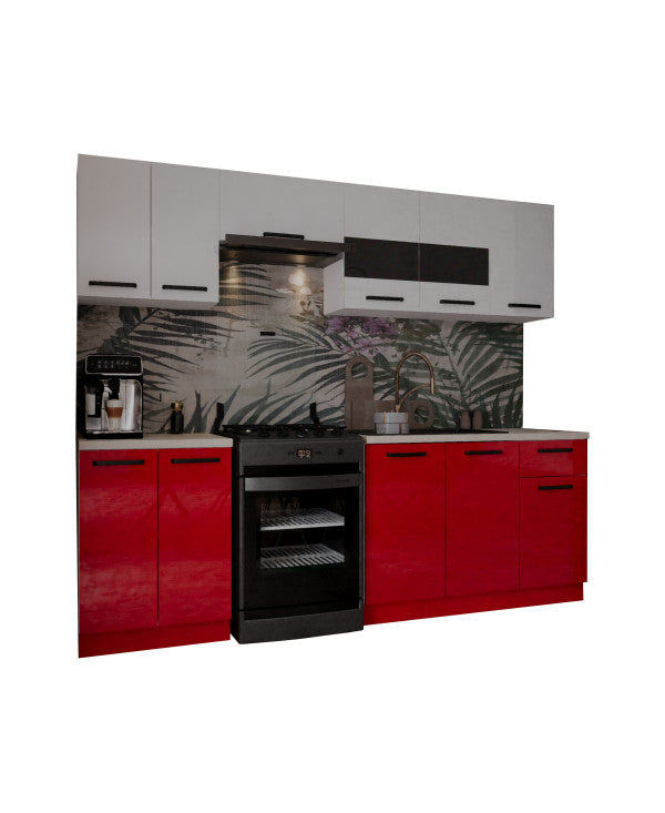 Bucatarie Daria, 240x60x200cm, Alb+Rosu