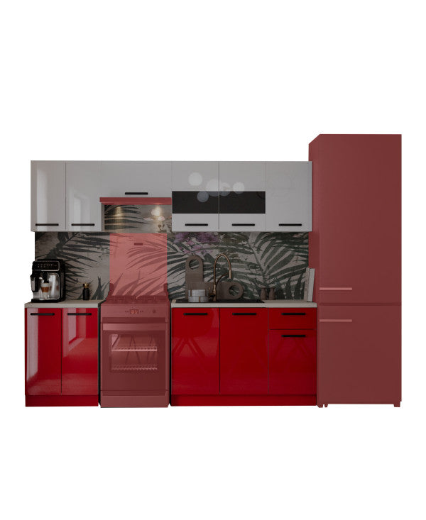 Bucatarie Daria, 240x60x200cm, Alb+Rosu