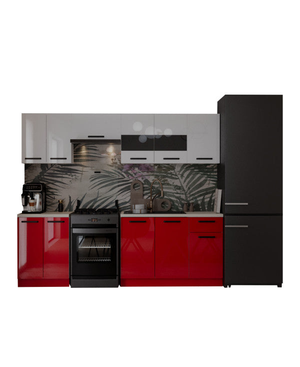 Bucatarie Daria, 240x60x200cm, Alb+Rosu