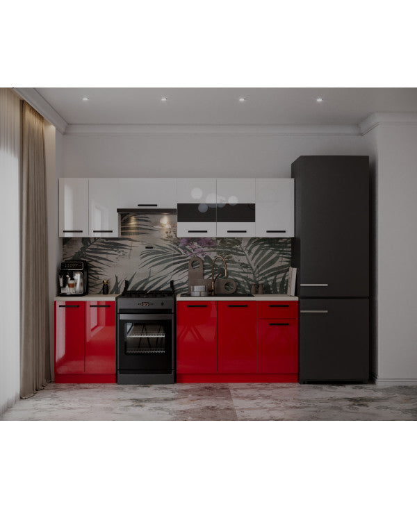 Bucatarie Daria, 240x60x200cm, Alb+Rosu