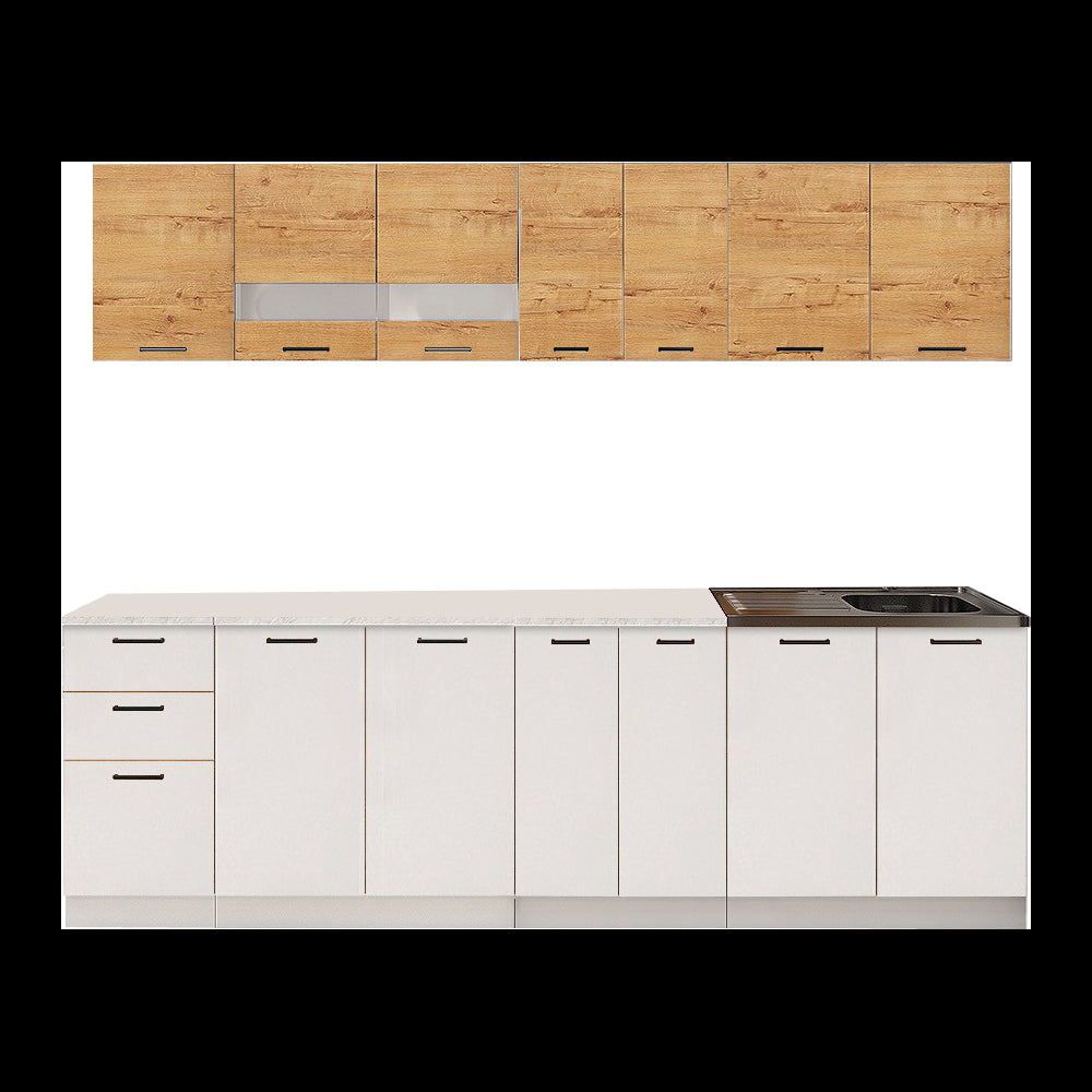 BUCATARIE DUSEA 2.6M RO ALB+STJ AUR K003