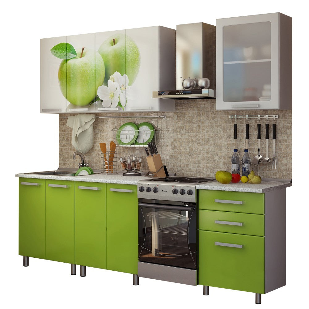 Bucatarie FAMP MAR, 180x60x200cm, Alb + Verde