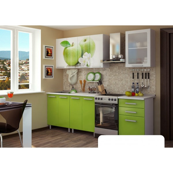 Bucatarie FAMP MAR, 180x60x200cm, Alb + Verde