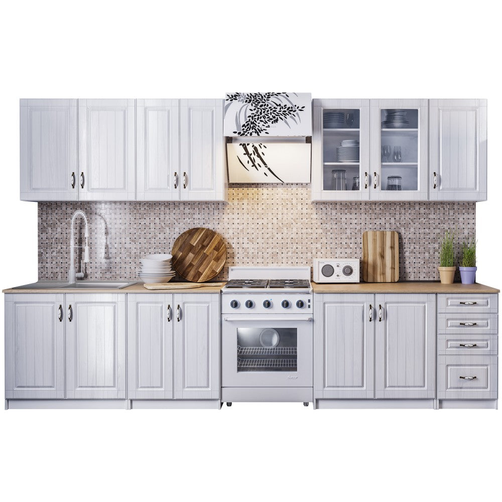 Bucatarie Provence MDF 2.6m alb fibrat, blat intreg