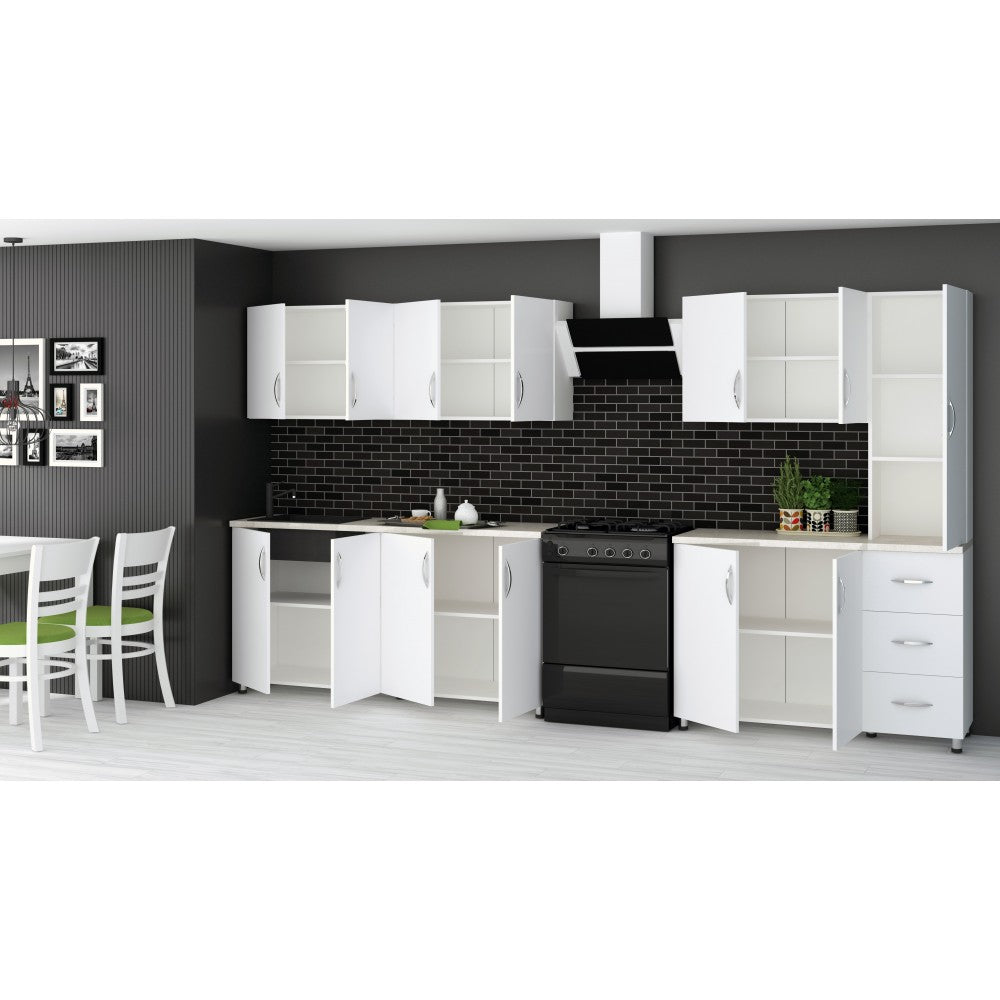 Bucatarie Yustina Alb+Argintiu, 280x43x189cm