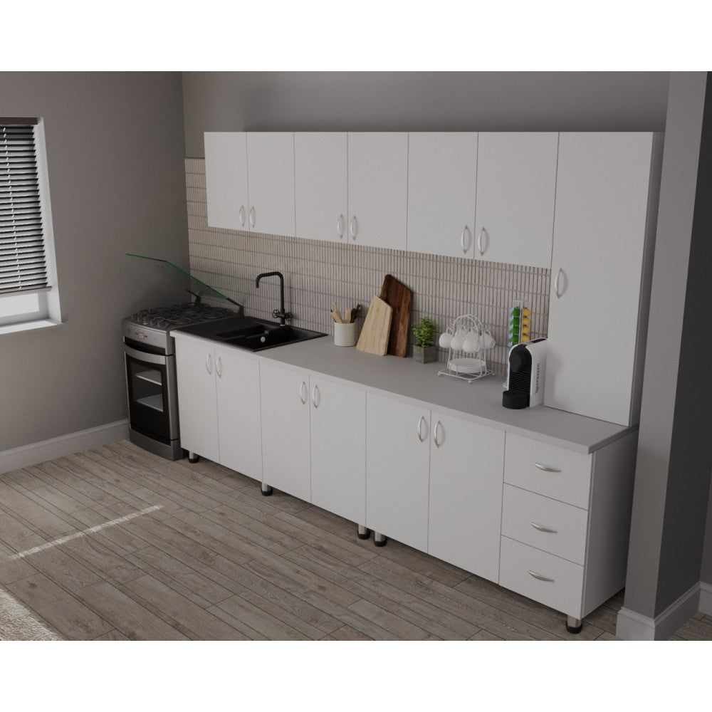 Bucatarie Yustina Alb+Argintiu, 280x43x189cm