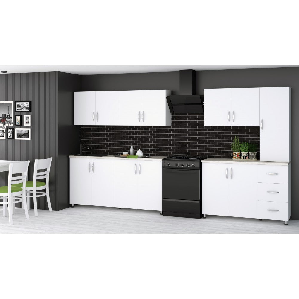 Bucatarie Yustina Alb+Argintiu, 280x43x189cm