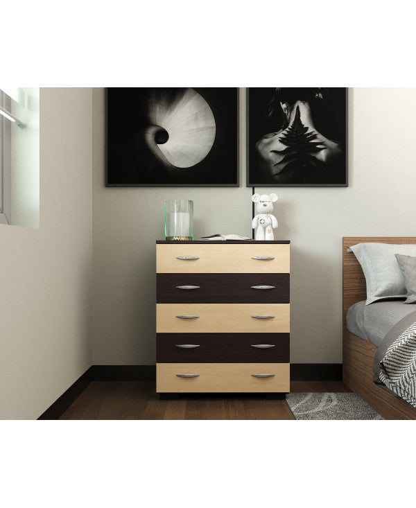 Comoda Alin 5 sertare wenge+mesteacan