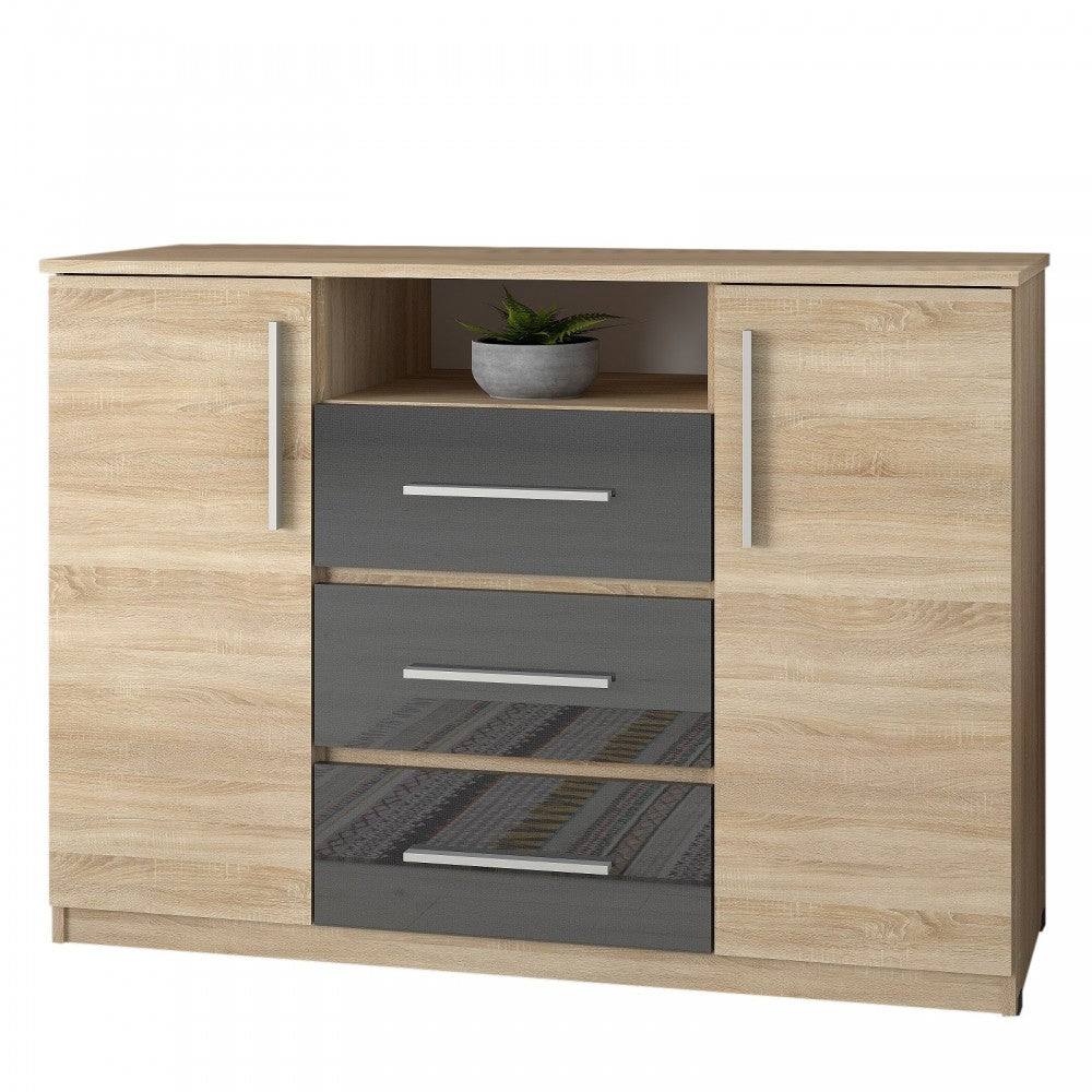 Comoda Maya, 120x45x86cm, sonoma/acril antracit