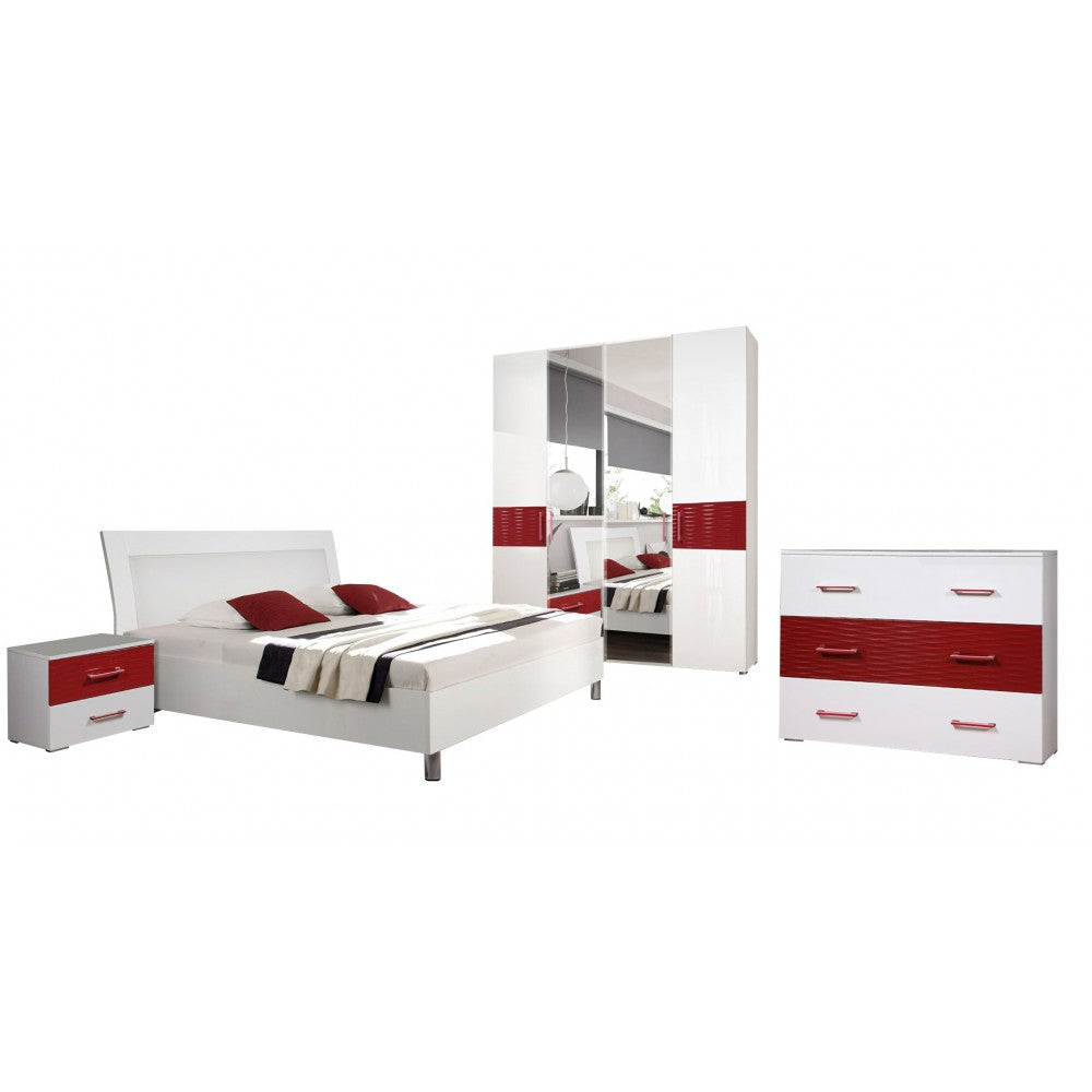DORMITOR VIENNA ALB LUCIOS+ROSU