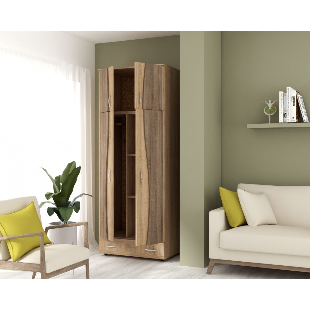 Dulap 2U S cu despartitor, 90x50x198cm, sonoma/truffe