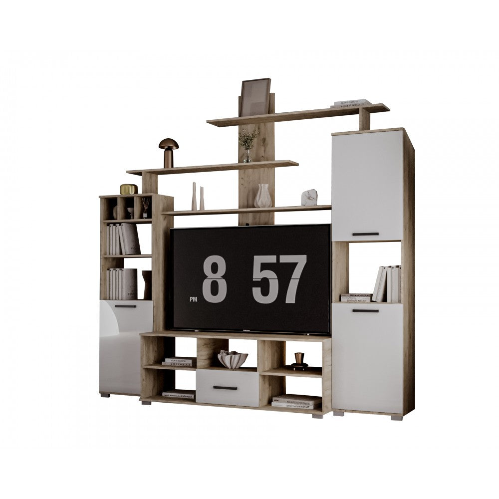 Set living Geo , 247x45x210 cm, stejar k002 /acril alb