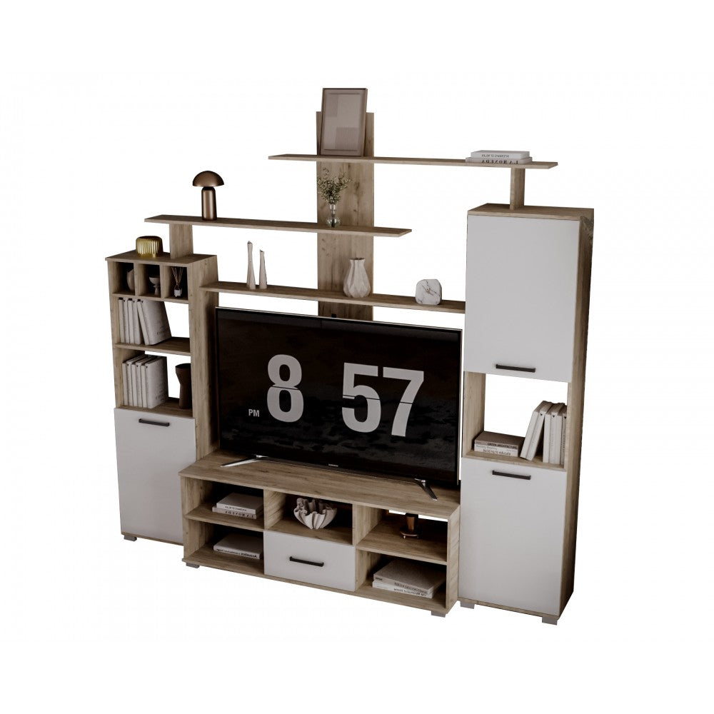 Set living Geo , 247x45x210 cm, stejar k002 /acril alb