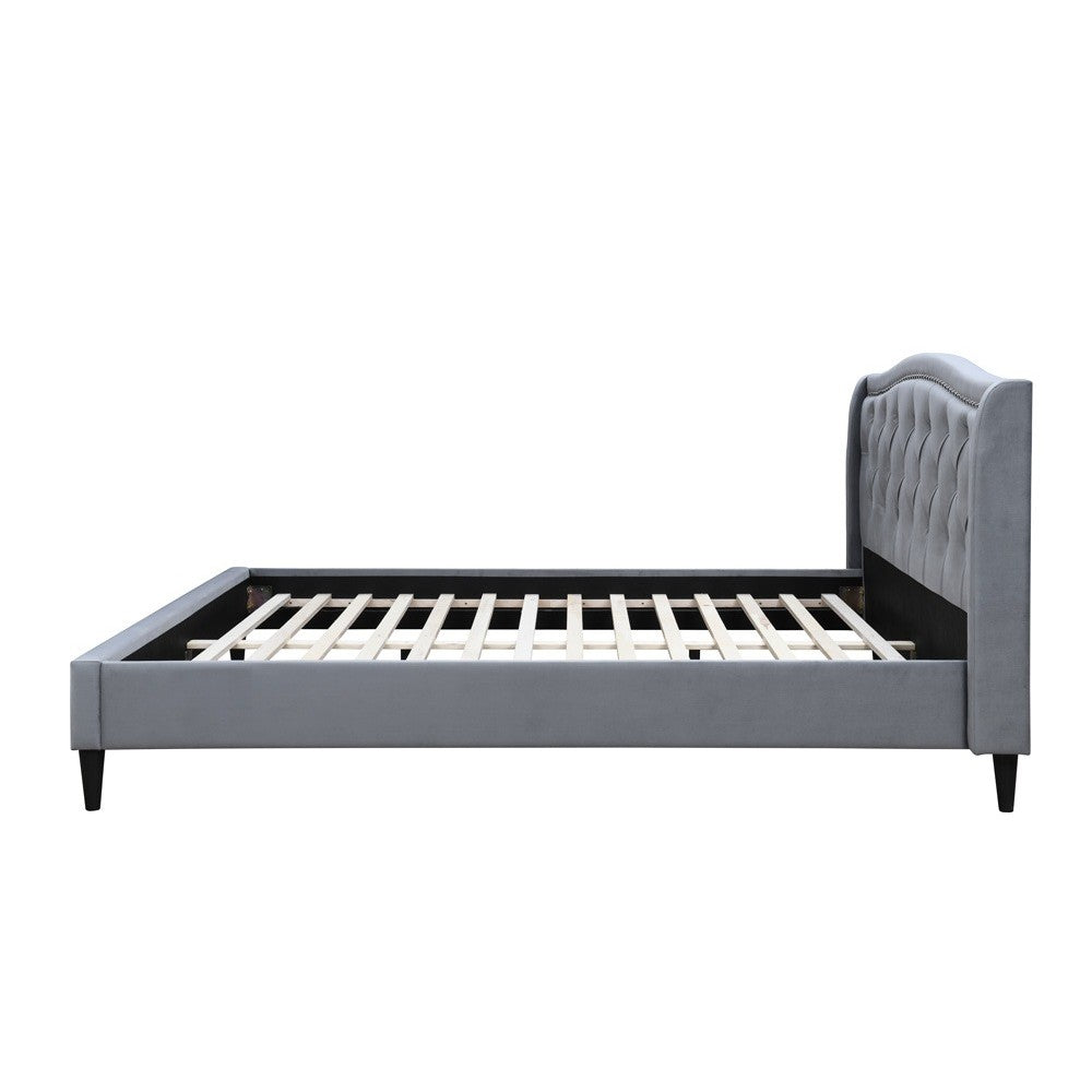 Pat tapitat Chelsea cadru din lemn cu somiera fixa Gri 140x200