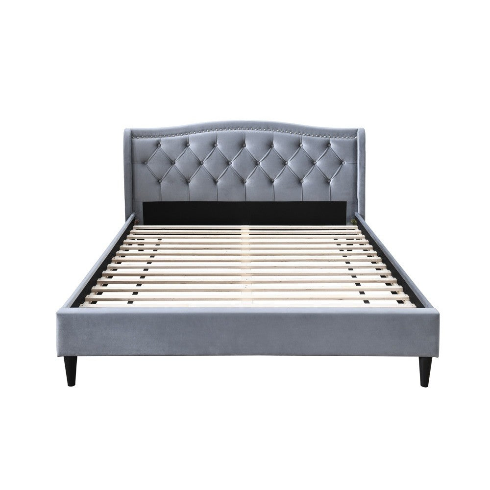 Pat tapitat Chelsea cadru din lemn cu somiera fixa Gri 140x200