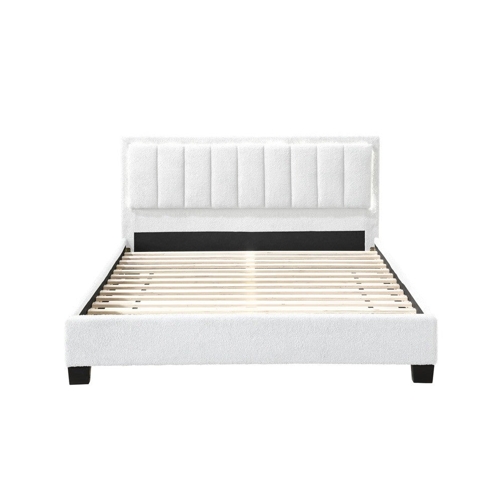 Pat tapitat Comfort 1 cu LED, 180x200, cadru din lemn cu somiera fixa, culoare Crem