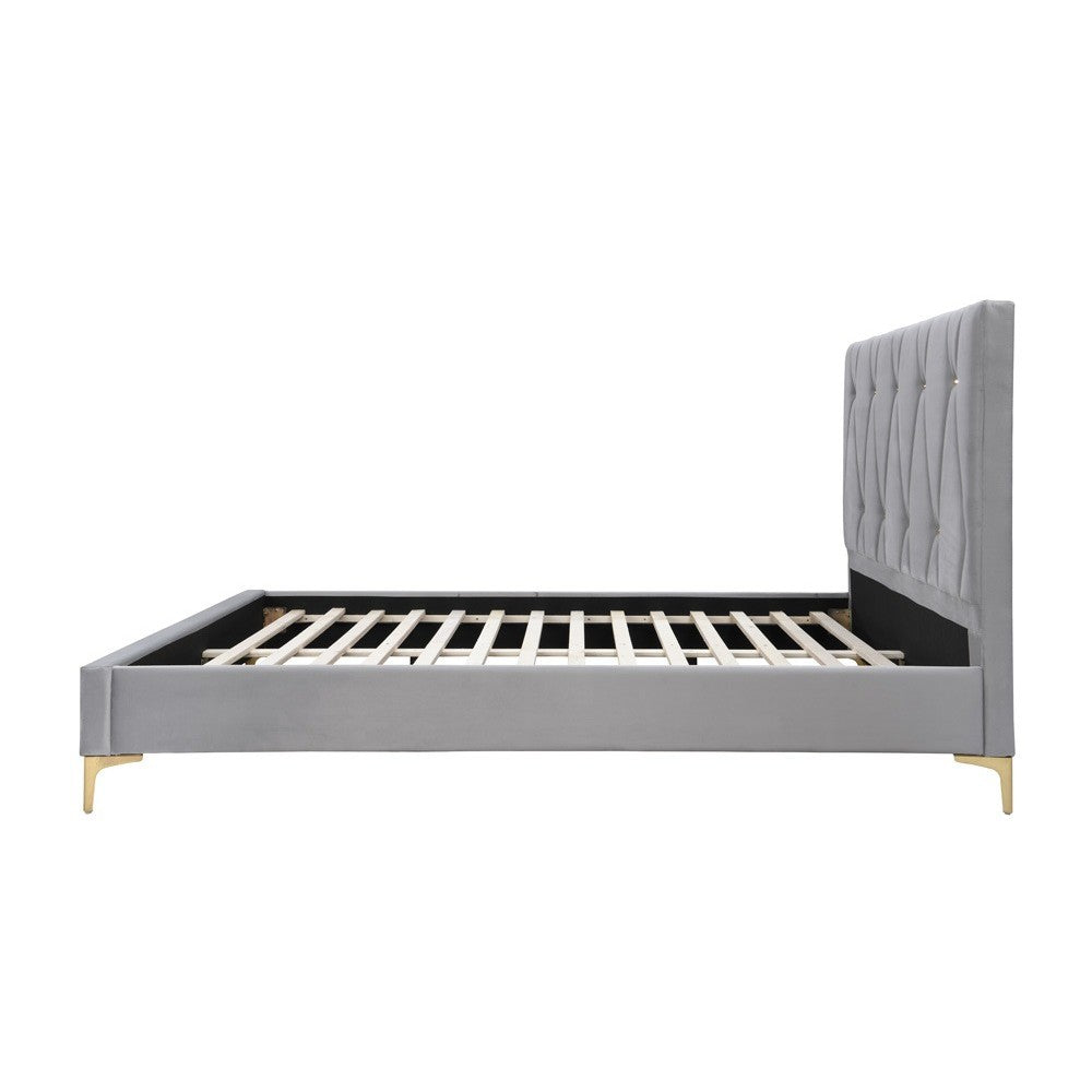 Pat tapitat Mervine, 160x200, cadru din lemn cu somiera fixa, culoare Gri