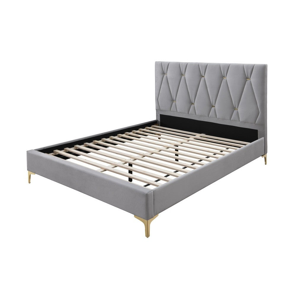 Pat tapitat Mervine, 160x200, cadru din lemn cu somiera fixa, culoare Gri