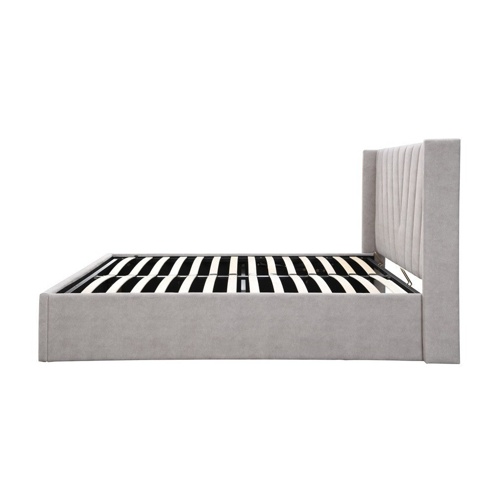 Pat tapitat Prestige 2, 160x200, cu somiera metalica rabatabila si spatiu de depozitare, culoare Crem