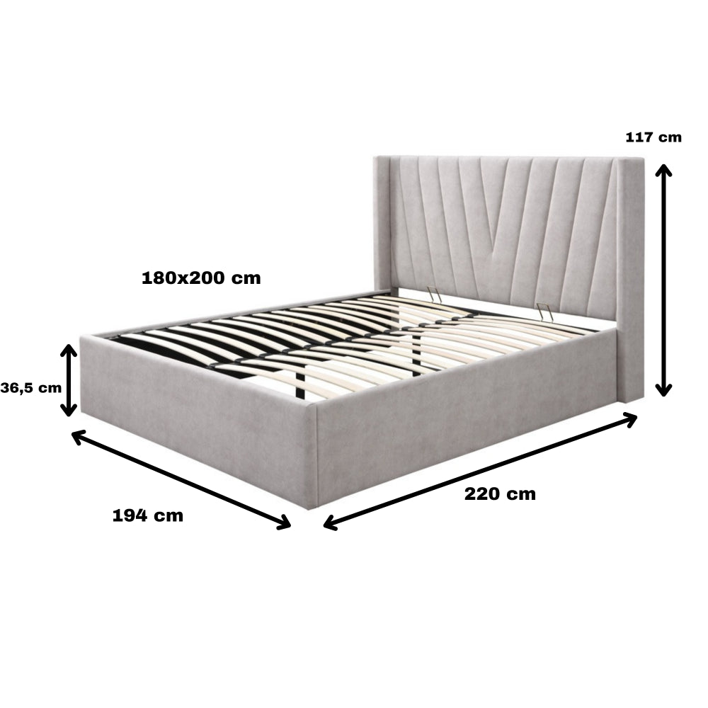 Pat tapitat Prestige 2, 180x200, cu somiera metalica rabatabila si spatiu de depozitare, culoare Crem