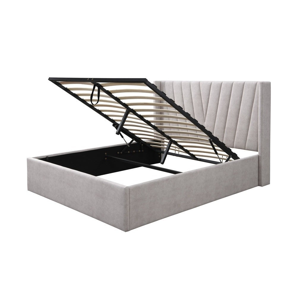 Pat tapitat Prestige 2, 180x200, cu somiera metalica rabatabila si spatiu de depozitare, culoare Crem