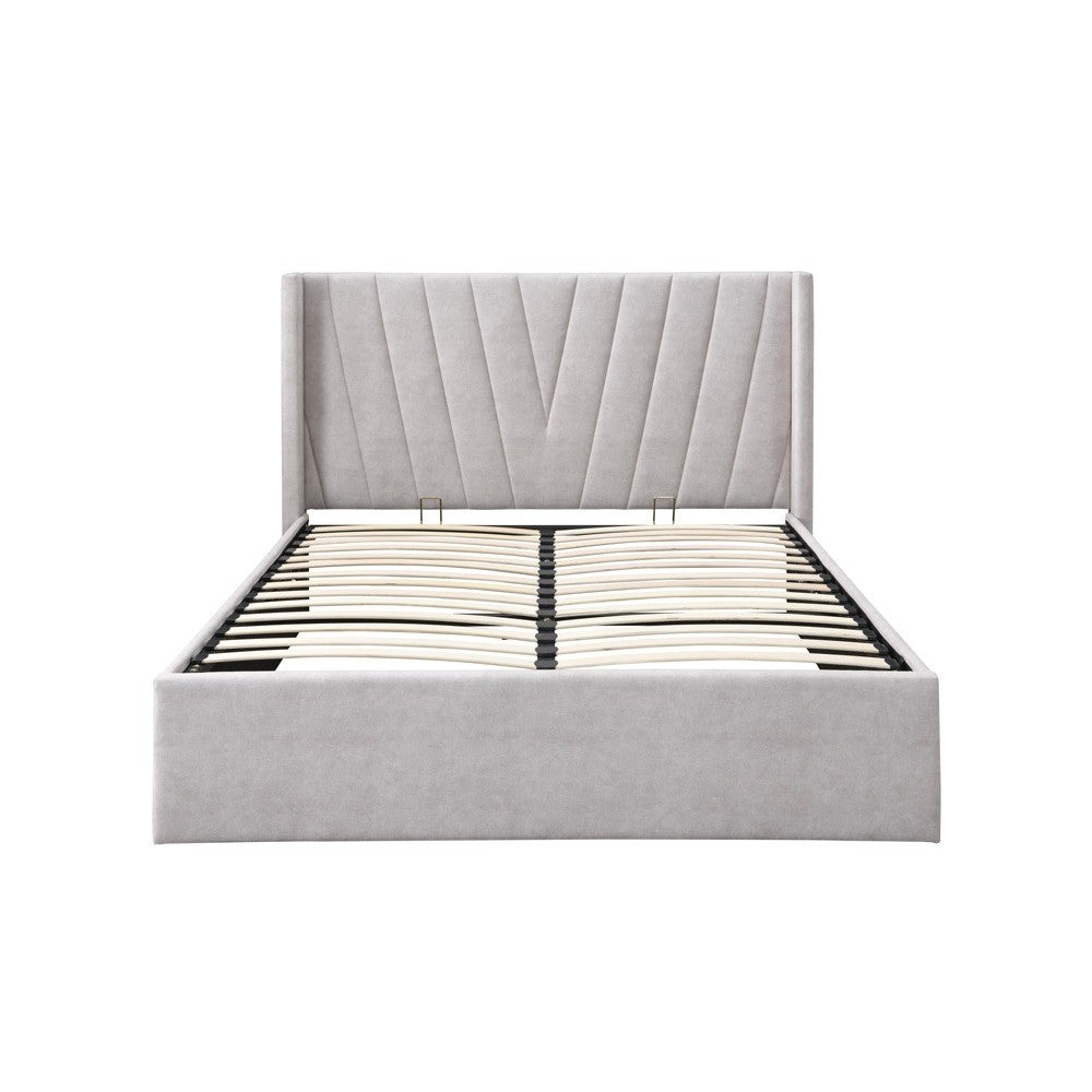 Pat tapitat Prestige 2, 180x200, cu somiera metalica rabatabila si spatiu de depozitare, culoare Crem