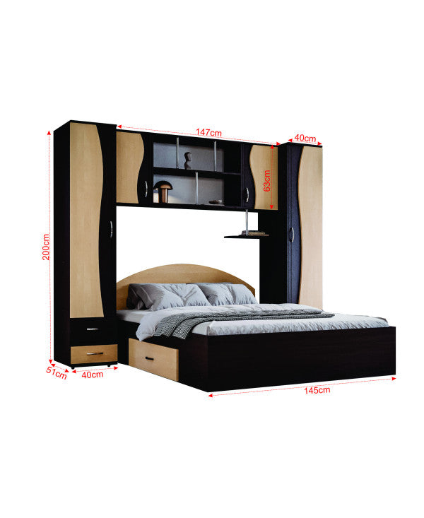 Dormitor Tineret, wenge+mesteacan 227x51/205x200cm