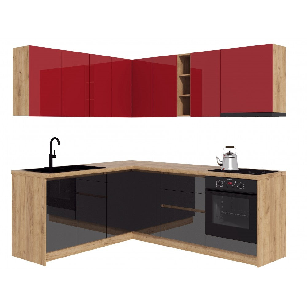 Bucatarie colt Chelsea V1, Rosu/antracit