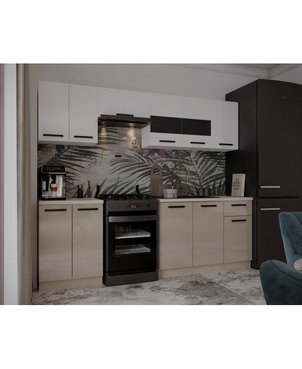 Bucatarie Daria, 240x60x200cm, Alb+Cappuccino
