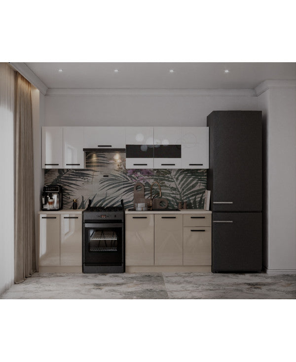 Bucatarie Daria, 240x60x200cm, Alb+Cappuccino