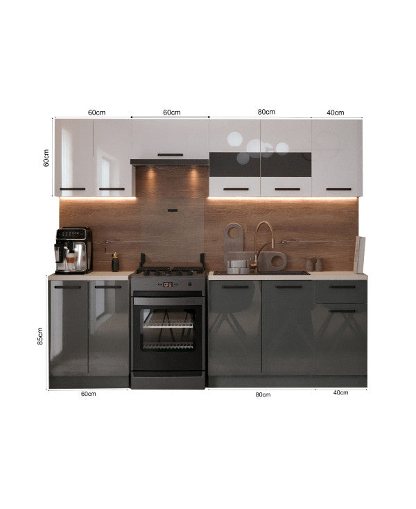 Bucatarie Daria, 240x60x200cm, Alb+Antracit