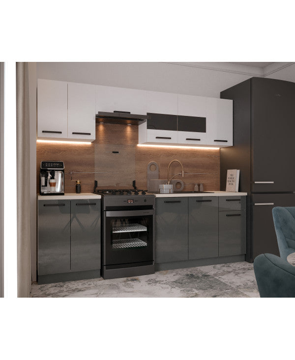 Bucatarie Daria, 240x60x200cm, Alb+Antracit
