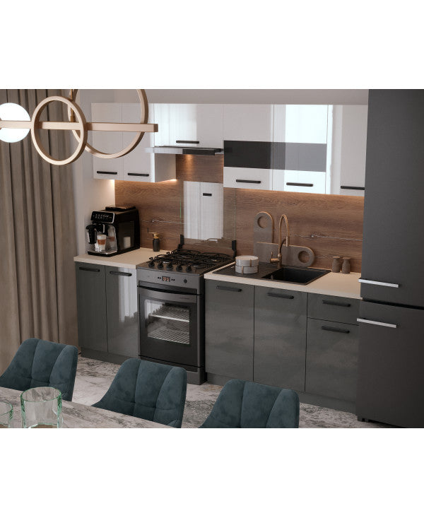 Bucatarie Daria, 240x60x200cm, Alb+Antracit