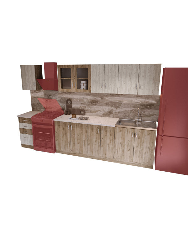 Bucatarie Venus ro, 260x60x200 cm, k001+k002
