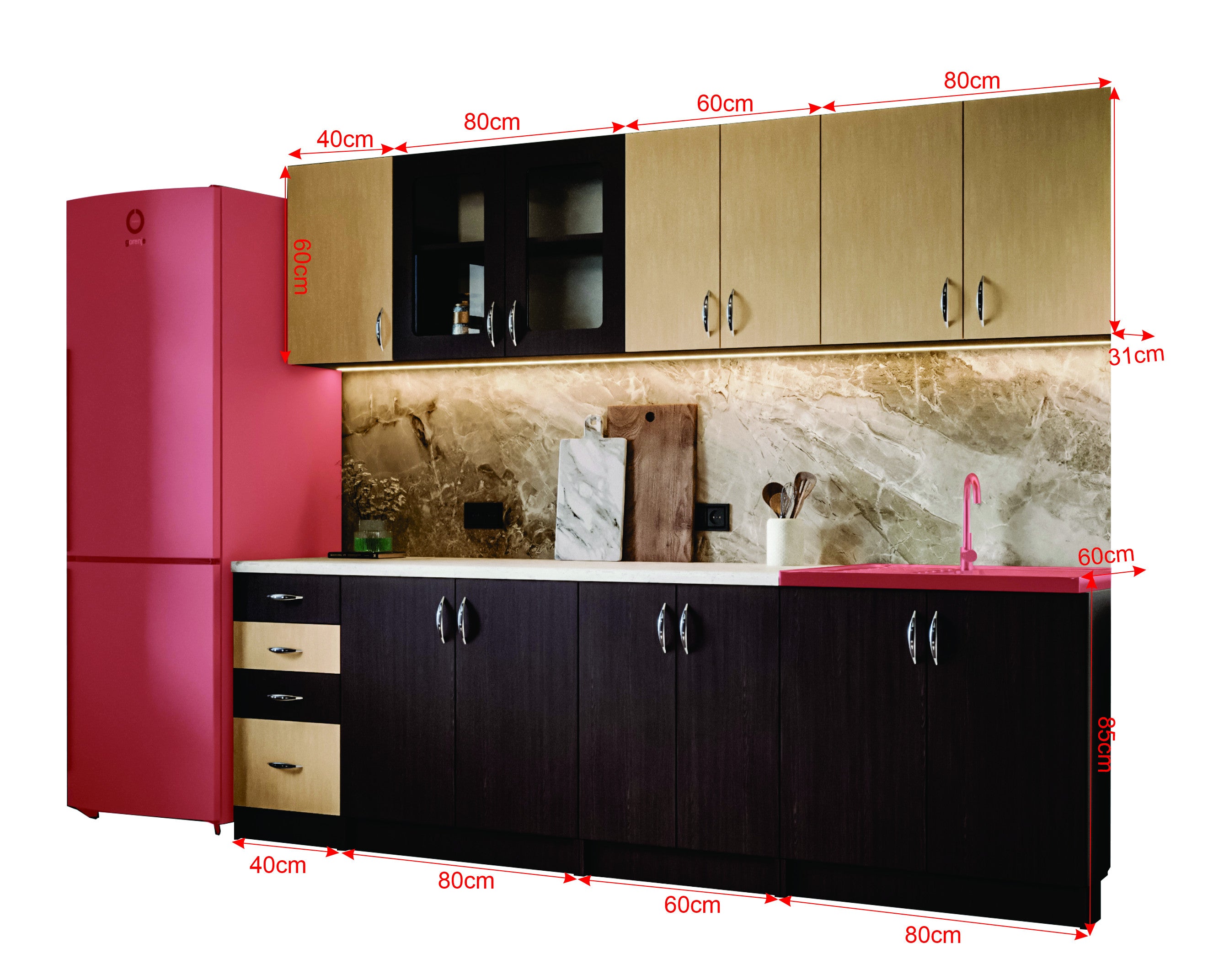Bucatarie Venus ro 2.6m wenge+mesteacan
