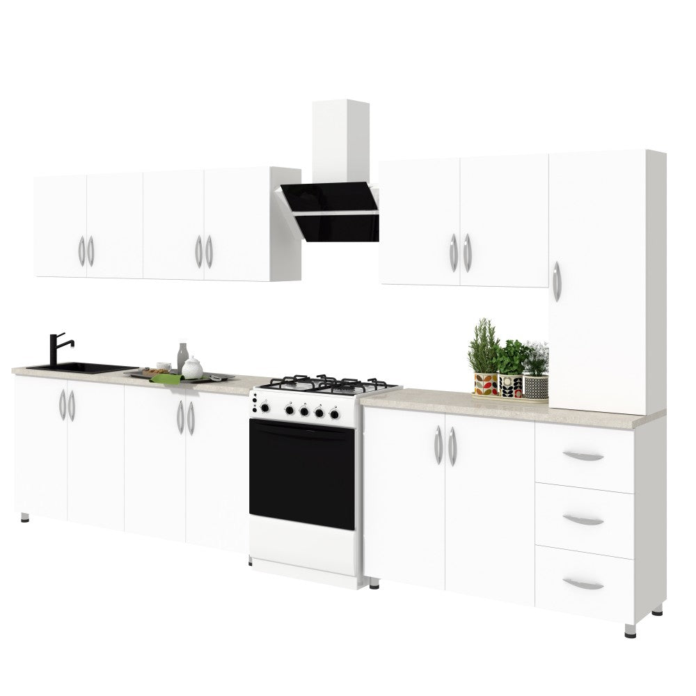 Bucatarie Yustina Alb+Argintiu, 280x43x189cm