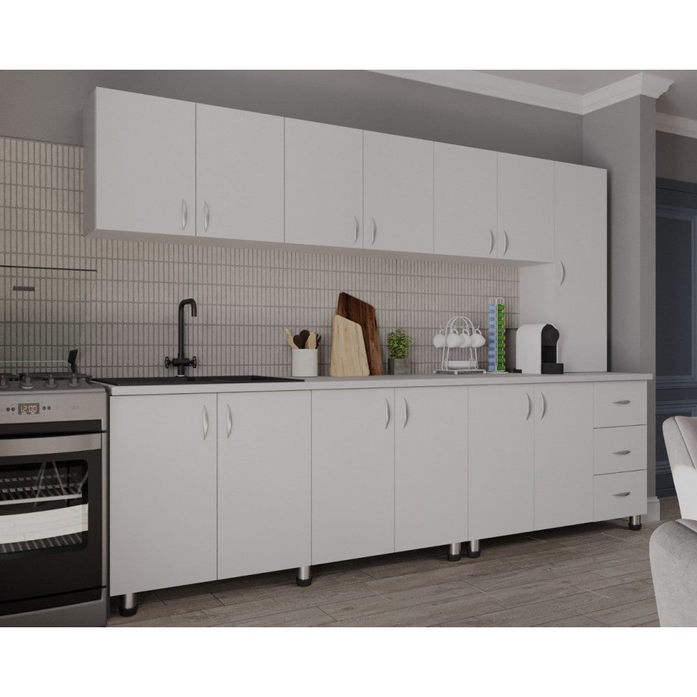 Bucatarie Yustina Alb+Argintiu, 280x43x189cm