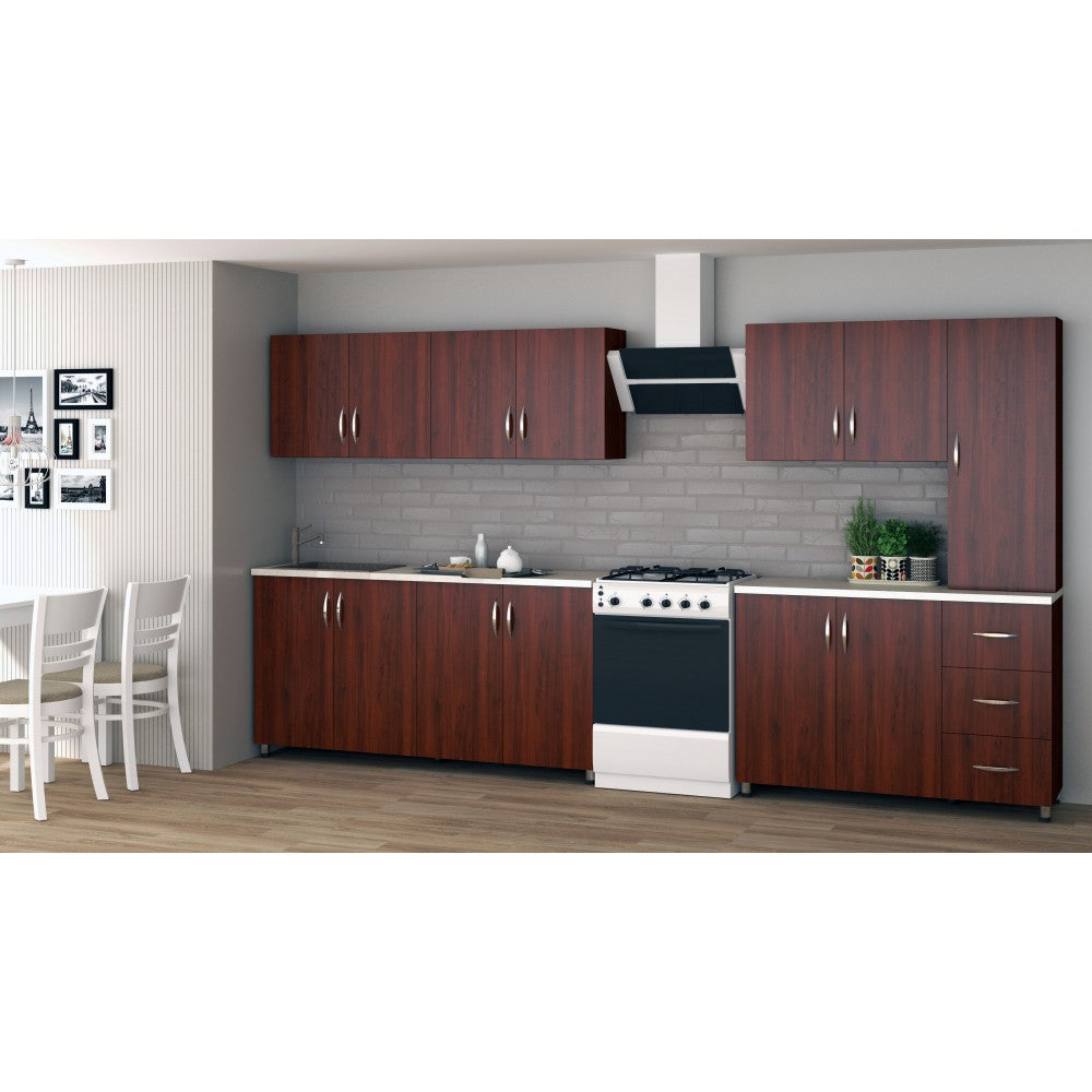 Bucatarie Yustina nuc, 280x43x189cm