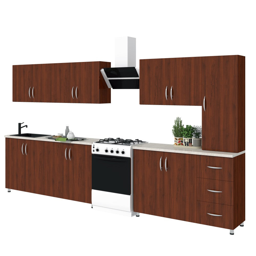 Bucatarie Yustina nuc, 280x43x189cm