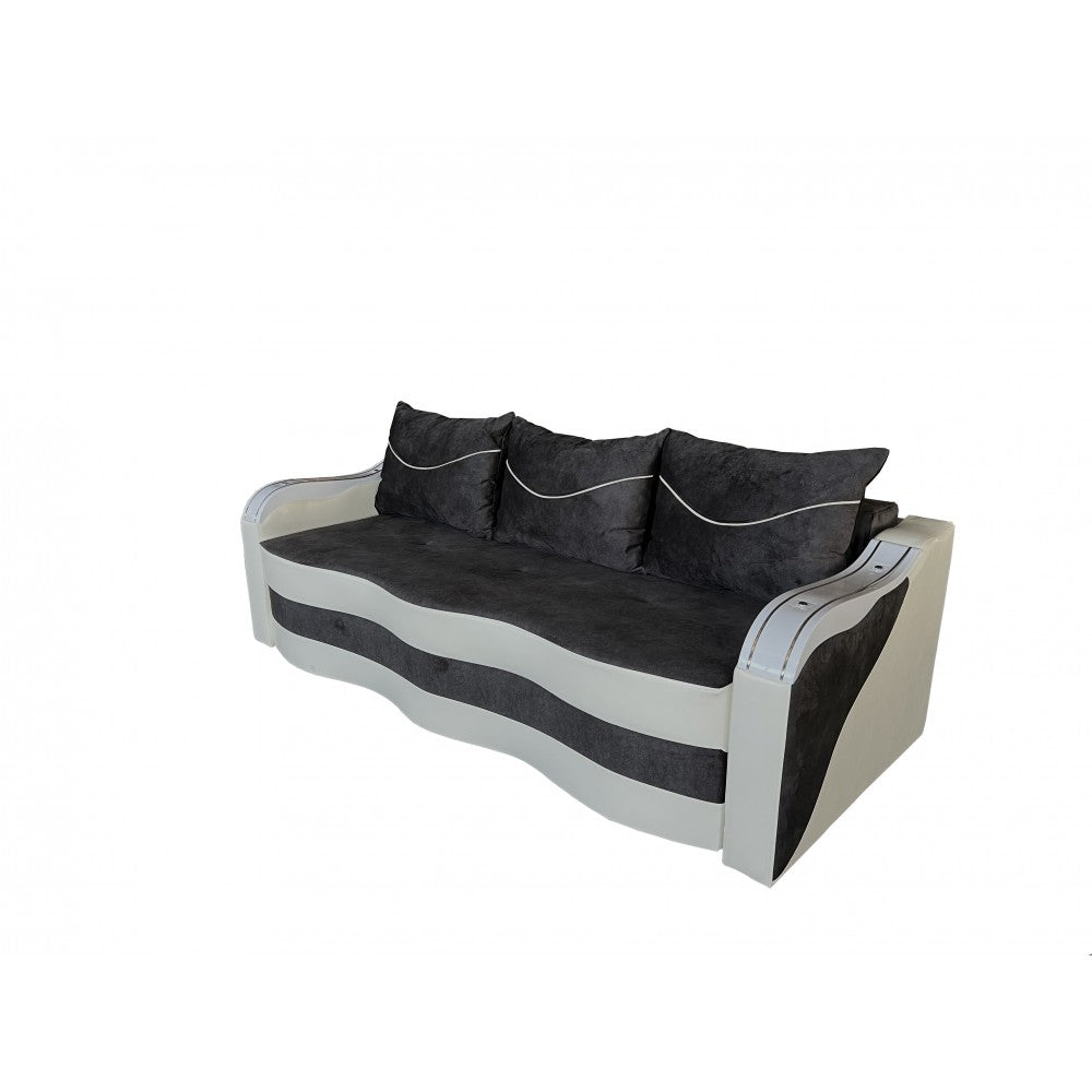 CANAPEA EXTENSIBILA SIMONA 225x74x100 CM, NEGRU, ALB